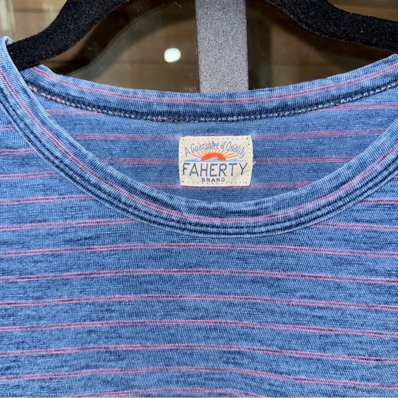 Faherty pocket tee crewneck short sleeves raw hem cropped oversized top striped - Picture 2 of 6